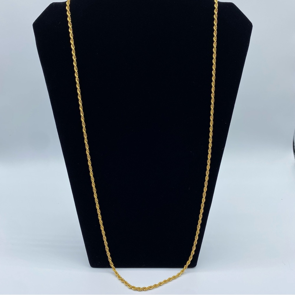 Vintage Signed Monet Gold Tone Twisted Rope Chain Opera Necklace 30" Long